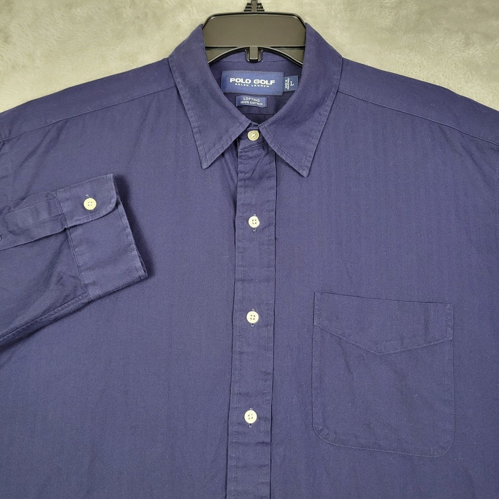 Polo Golf Ralph Lauren Shirt Mens Large Dark Blue Lofting Button Up Long Sleeve